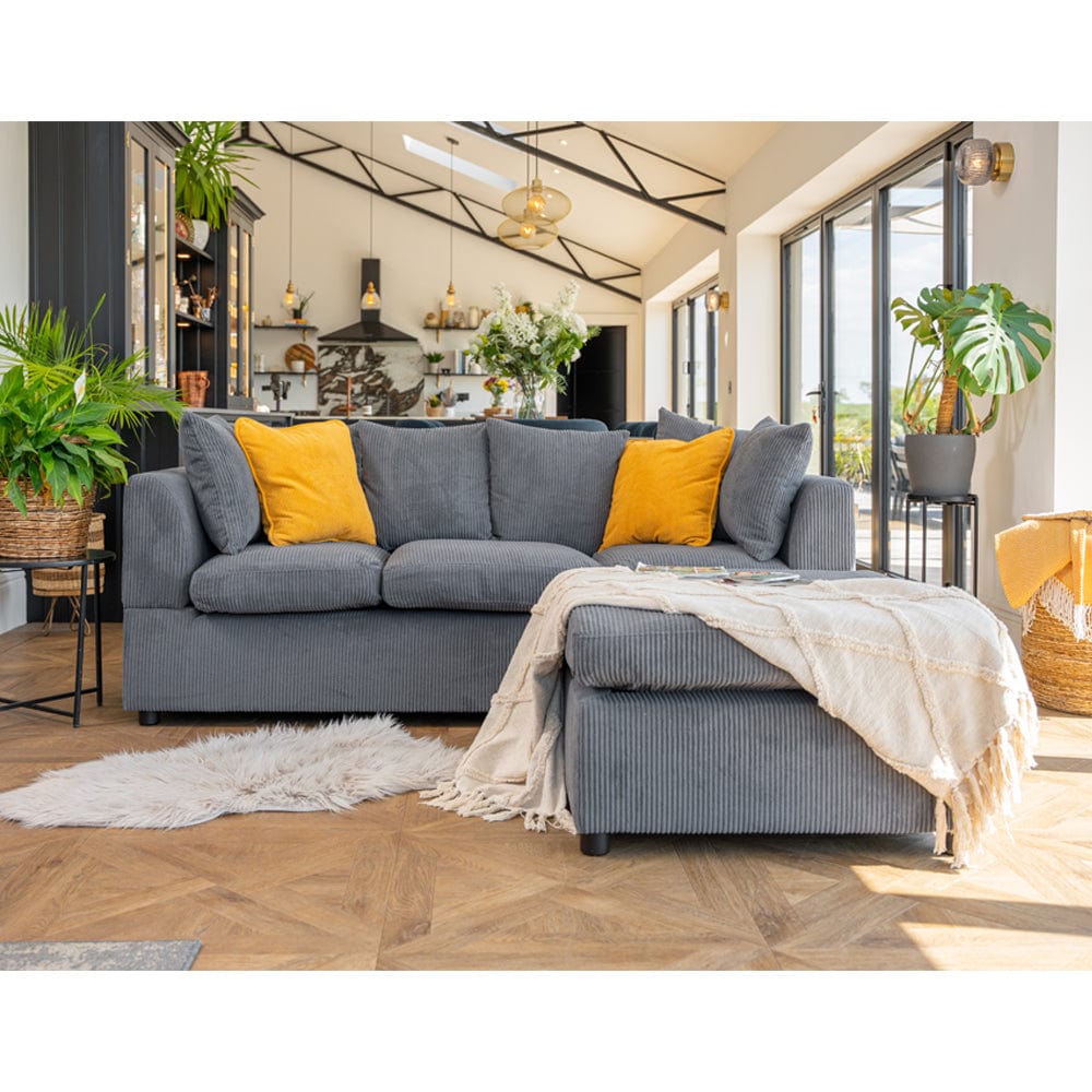 Finley Corduroy 3 Seater Sofa with Footstool And Pillows