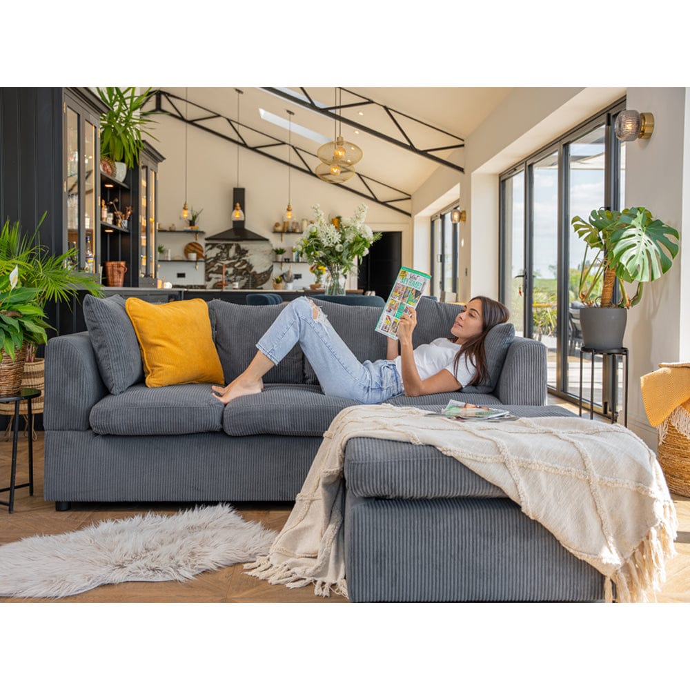 Finley Corduroy 3 Seater Sofa with Footstool And Pillows