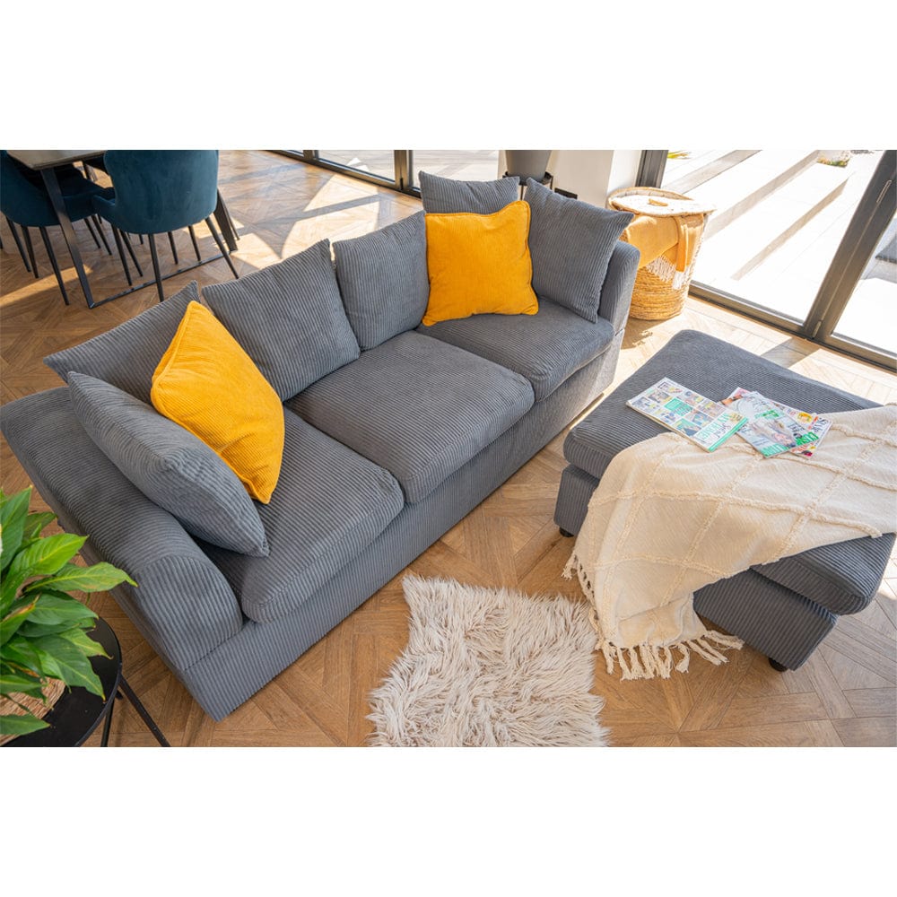 Finley Corduroy 3 Seater Sofa with Footstool And Pillows