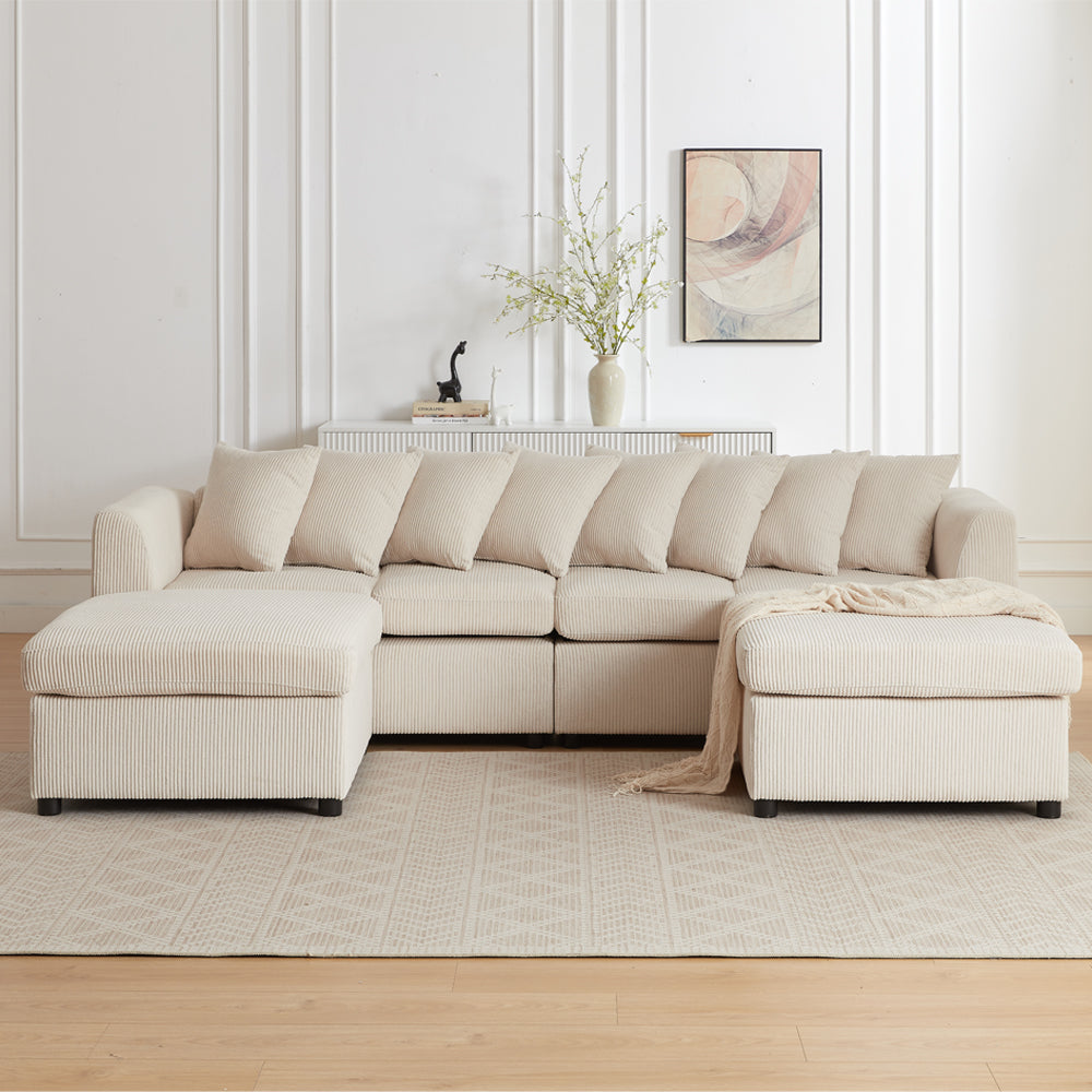 Finley Corduroy 4 Seater Sofa with 2 Footstools