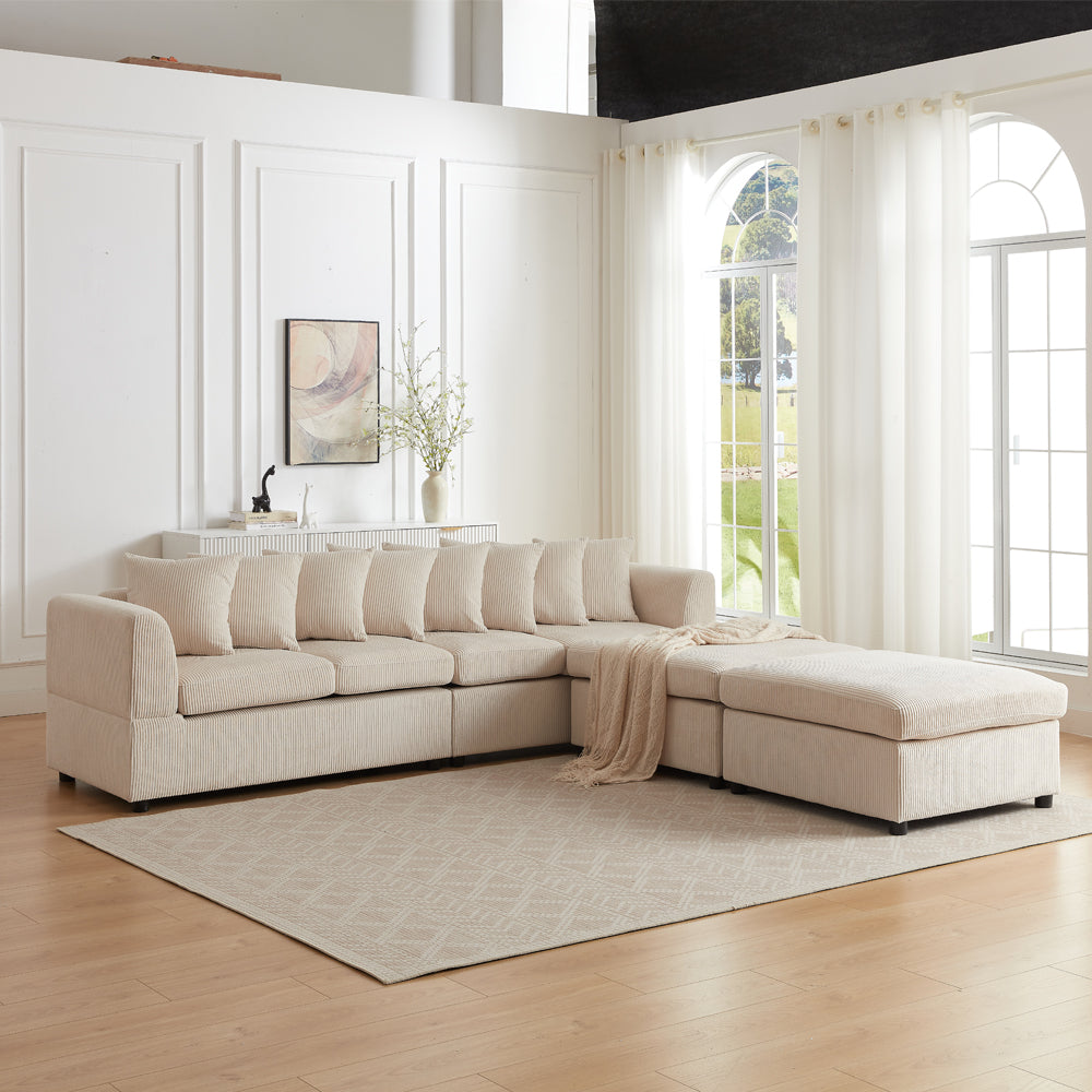 Finley Corduroy 4 Seater Sofa with 2 Footstools