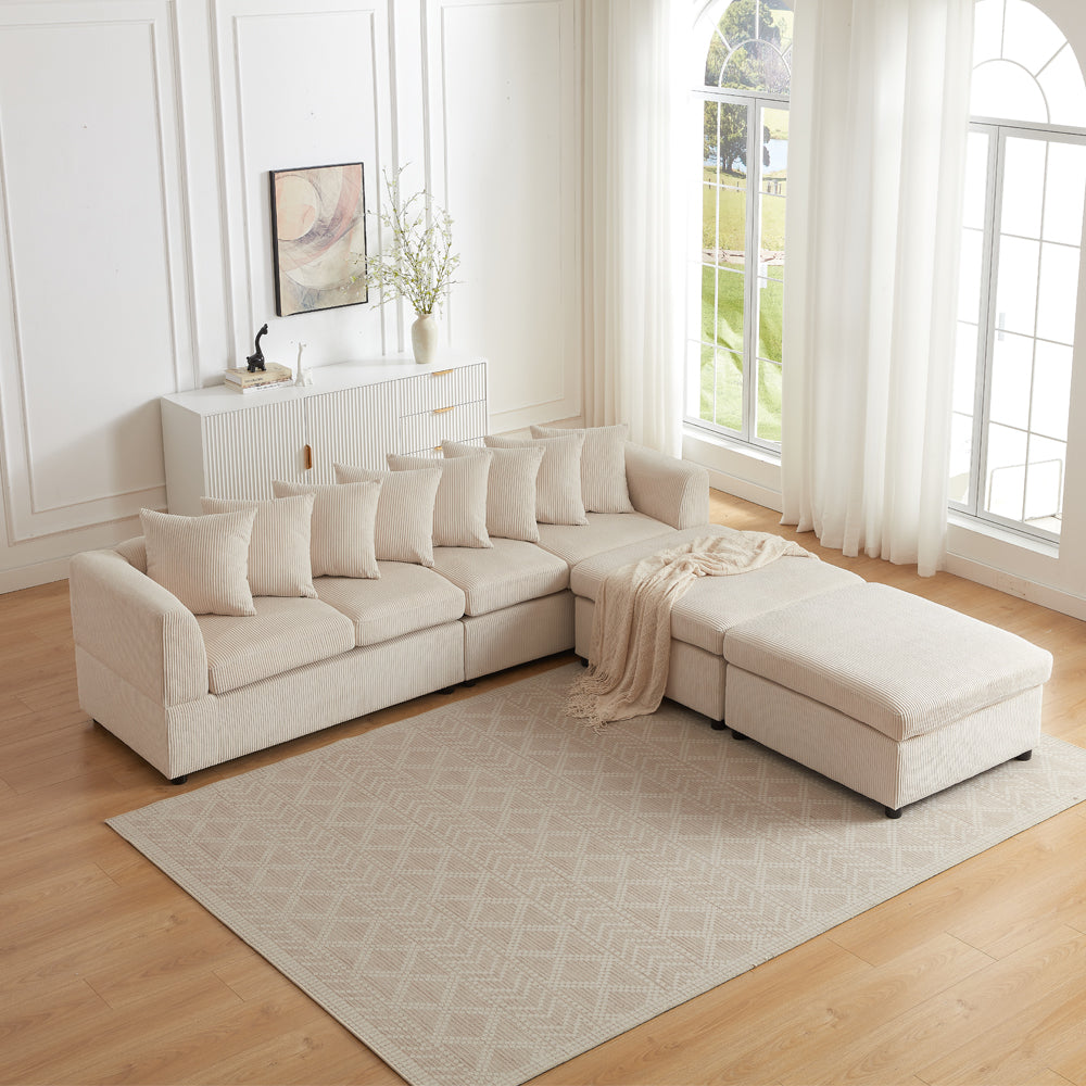 Finley Corduroy 4 Seater Sofa with 2 Footstools