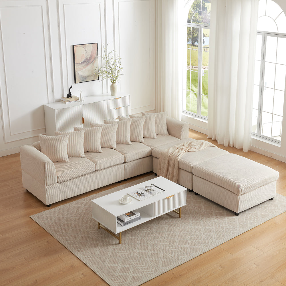 Finley Corduroy 4 Seater Sofa with 2 Footstools