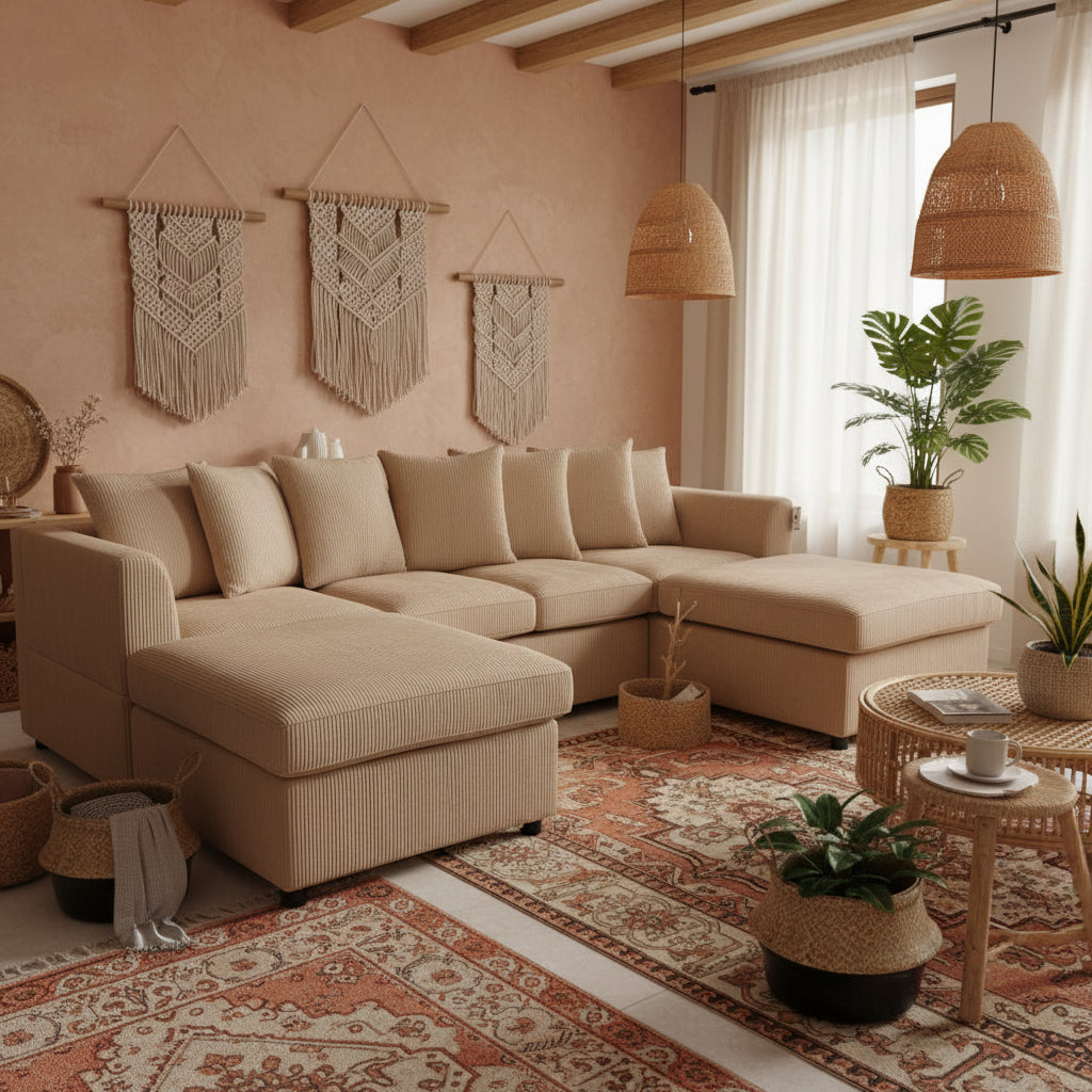 Finley Corduroy 4 Seater Sofa with 2 Footstools