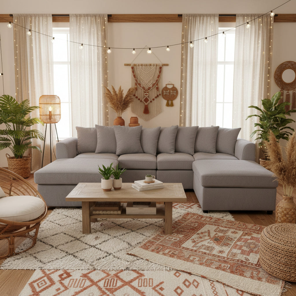 Finley Corduroy 4 Seater Sofa with 2 Footstools