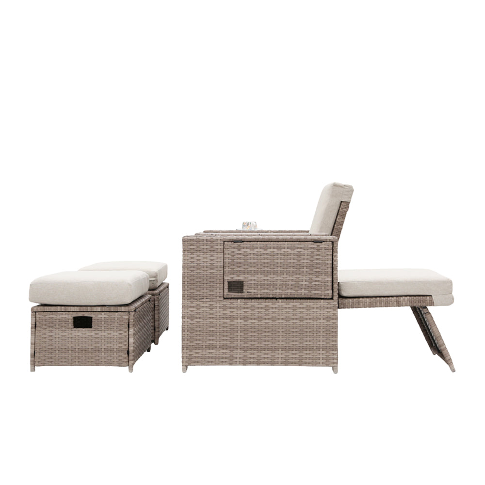Galle 5-Piece Rattan Sofa Set Storage Daybed Set Sun Lounger with Hidden Storage Retractable Side Tray