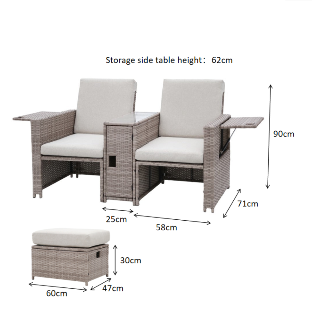 Galle 5-Piece Rattan Sofa Set Garden Chair Storage Daybed Set Sun Lounger with Hidden Storage