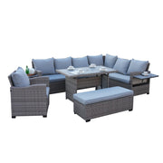Galle Right Facing 9 Seater Garden Corner Sofa Dining Set With Parasol Hole And Foldable Side Tables