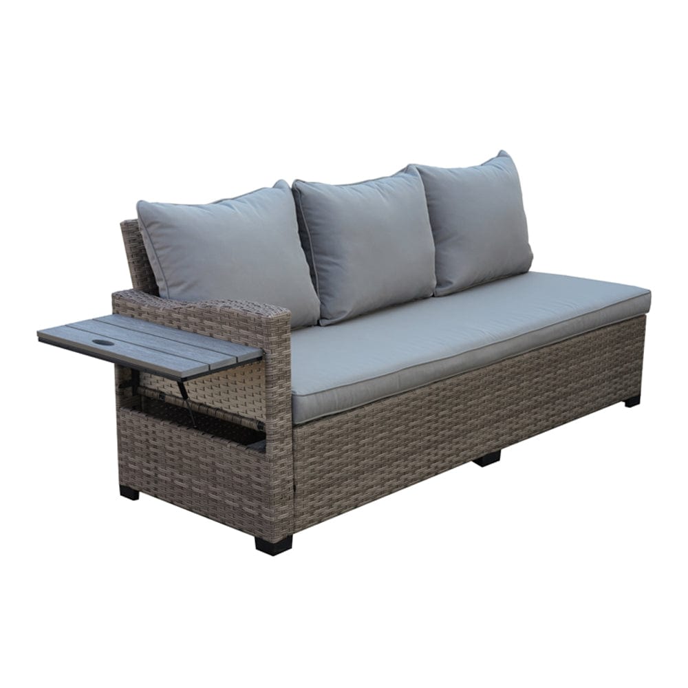 Galle Right Facing 9 Seater Garden Corner Sofa Dining Set With Parasol Hole And Foldable Side Tables