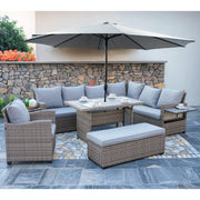 Galle Right Facing 9 Seater Garden Corner Sofa Dining Set With Parasol Hole And Foldable Side Tables