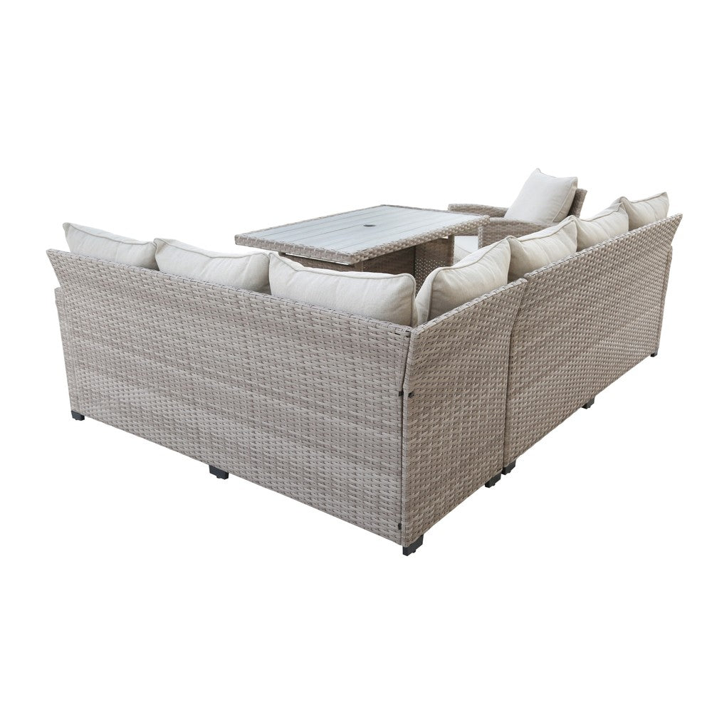 Galle Right Facing 9 Seater Garden Corner Sofa Dining Set With Parasol Hole And Foldable Side Tables