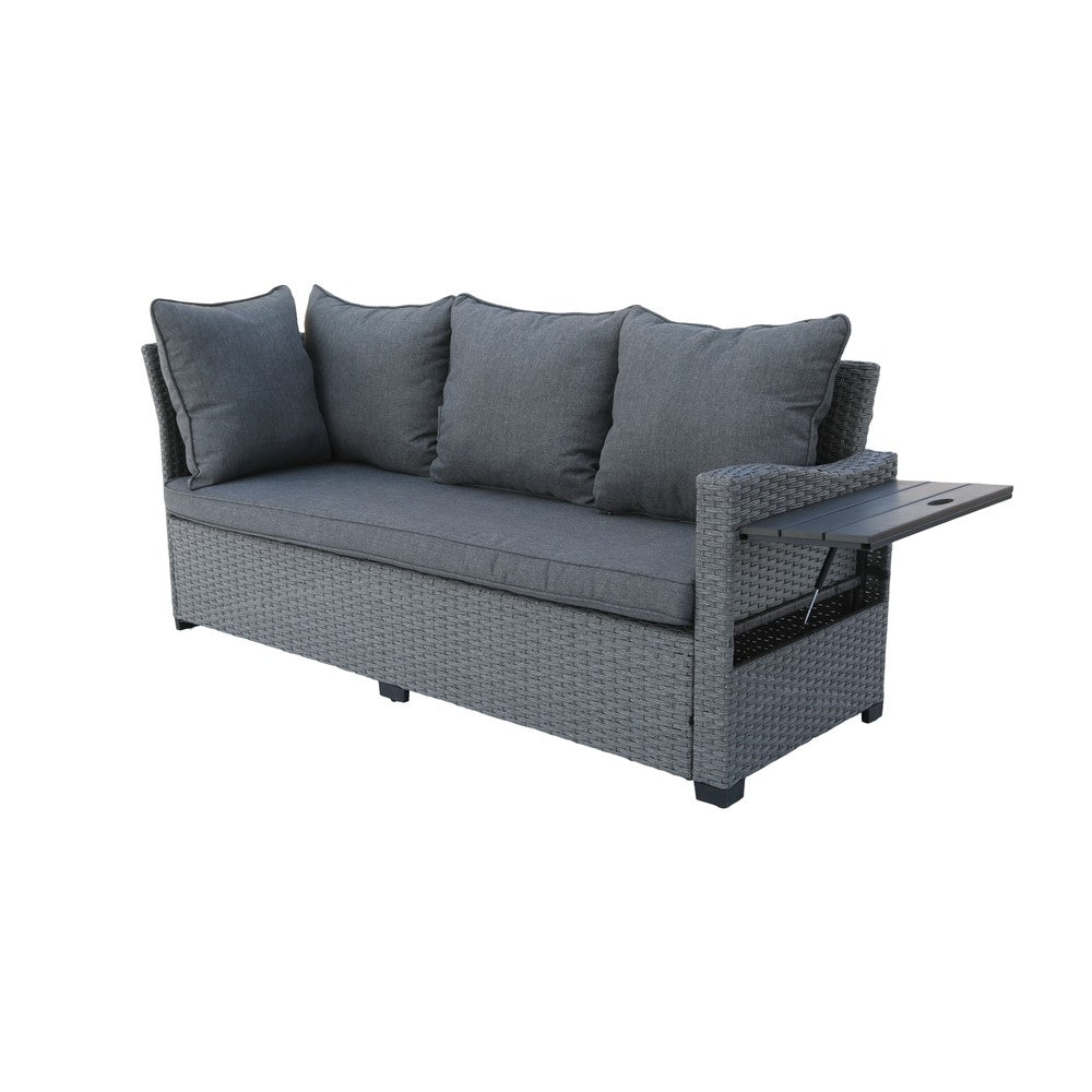 Galle Right Facing 9 Seater Garden Corner Sofa Dining Set With Parasol Hole And Foldable Side Tables