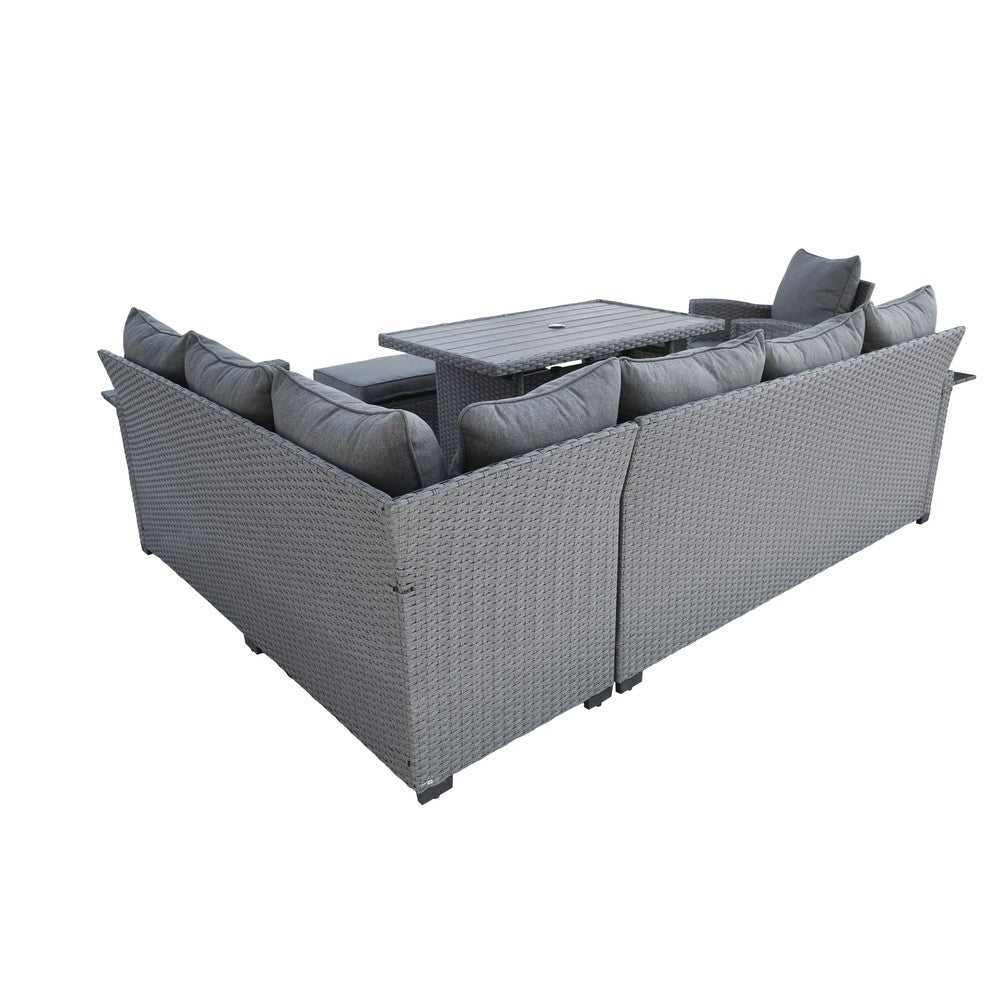 Galle Right Facing 9 Seater Garden Corner Sofa Dining Set With Parasol Hole And Foldable Side Tables