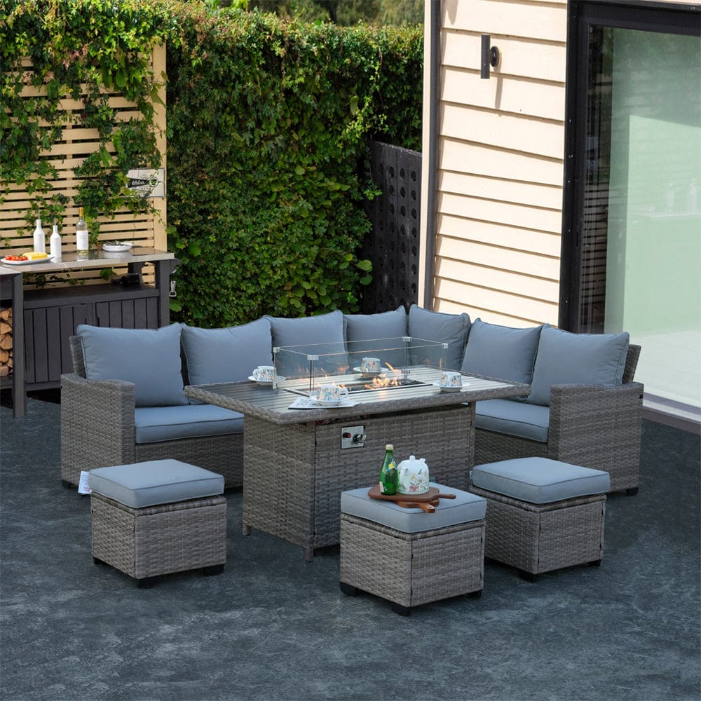 Galle 9 Seater Rattan Garden Furniture With Fire Pit Sofa Set
