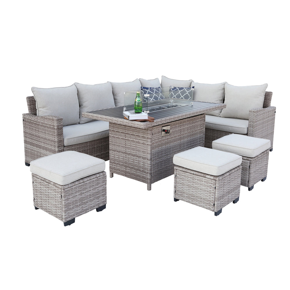 Galle 9 Seater Rattan Garden Furniture With Fire Pit Sofa Set