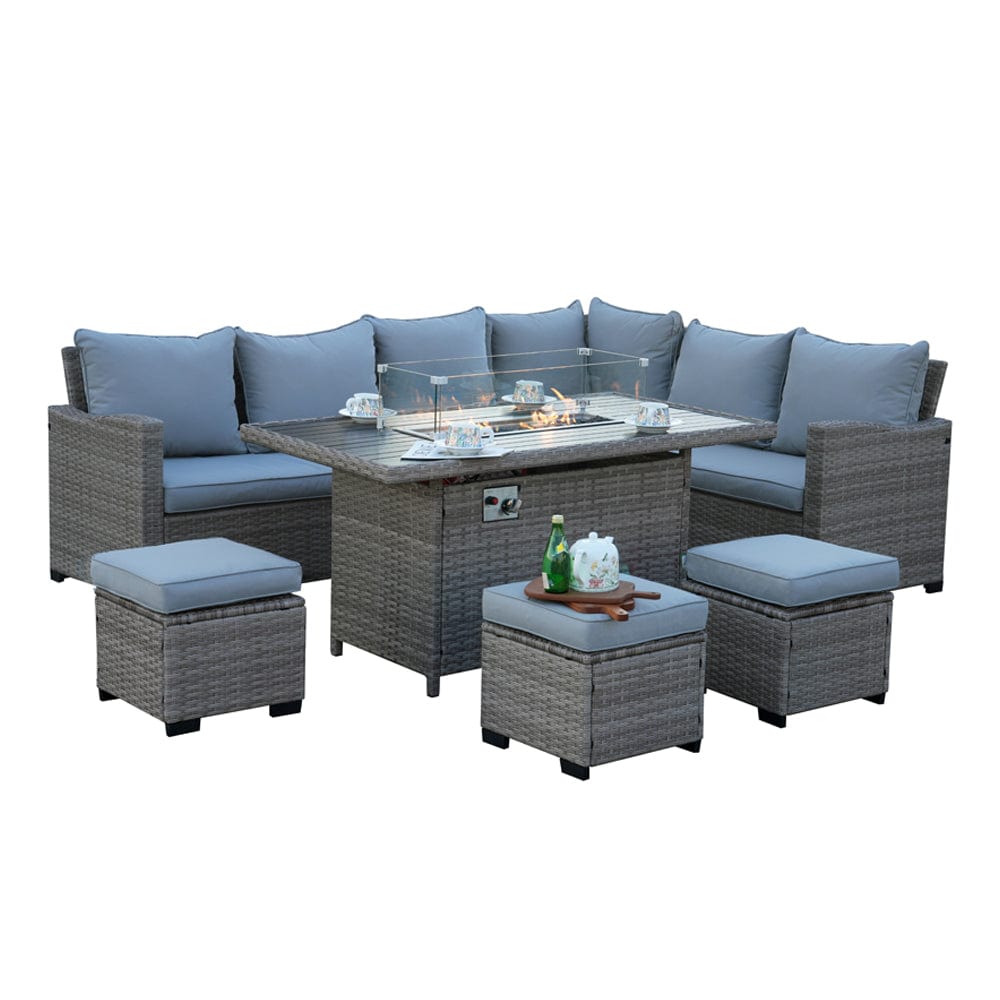 Galle 9 Seater Rattan Garden Furniture With Fire Pit Sofa Set