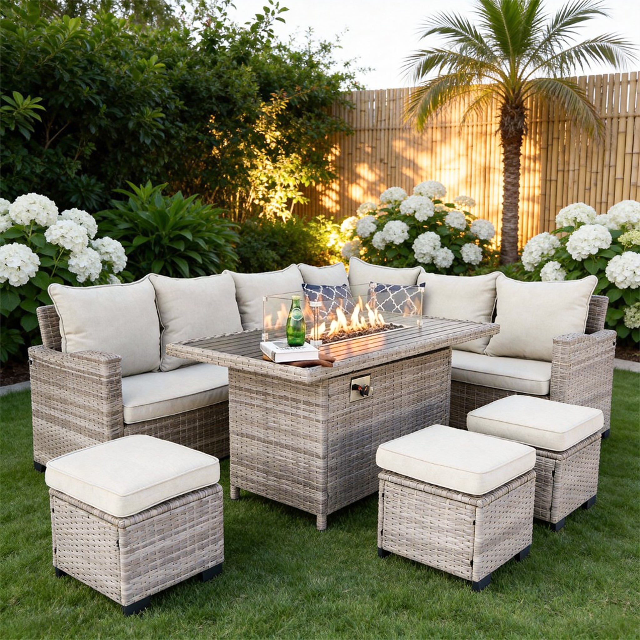 Galle 9 Seater Rattan Garden Furniture With Fire Pit Sofa Set