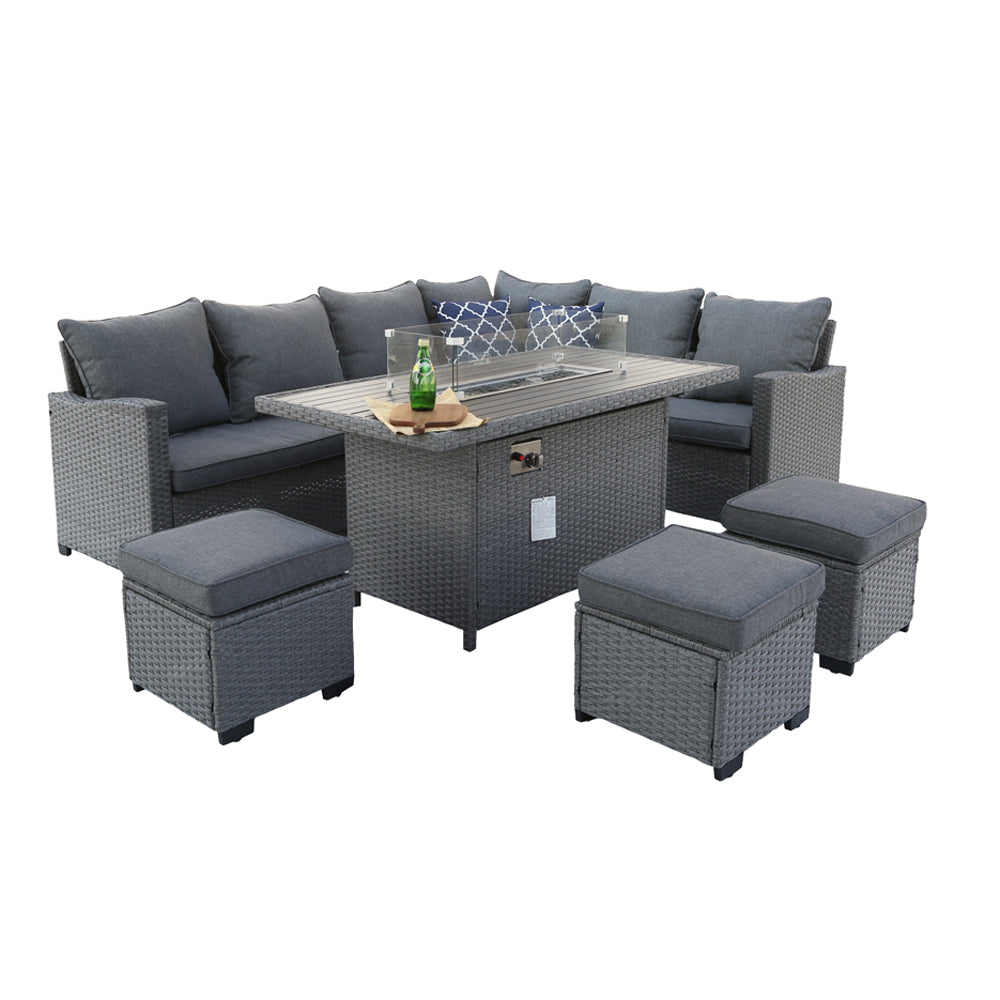 Galle 9 Seater Rattan Garden Furniture With Fire Pit Sofa Set