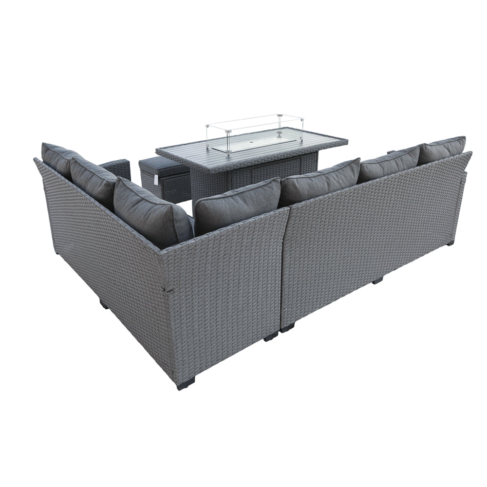 Galle 9 Seater Rattan Garden Furniture With Fire Pit Sofa Set