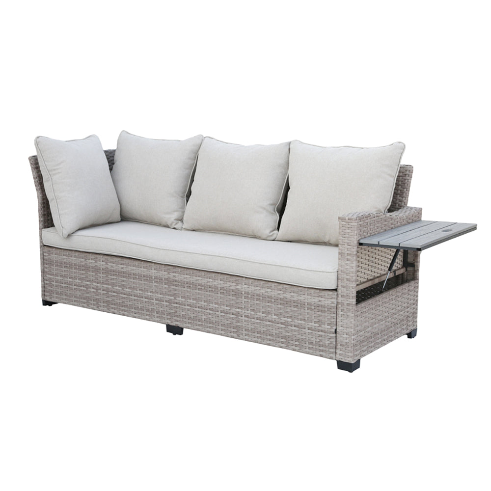 Galle Right Facing 9 Seater Garden Furniture Corner Sofa Fire Pit Set With Foldable Side Tables