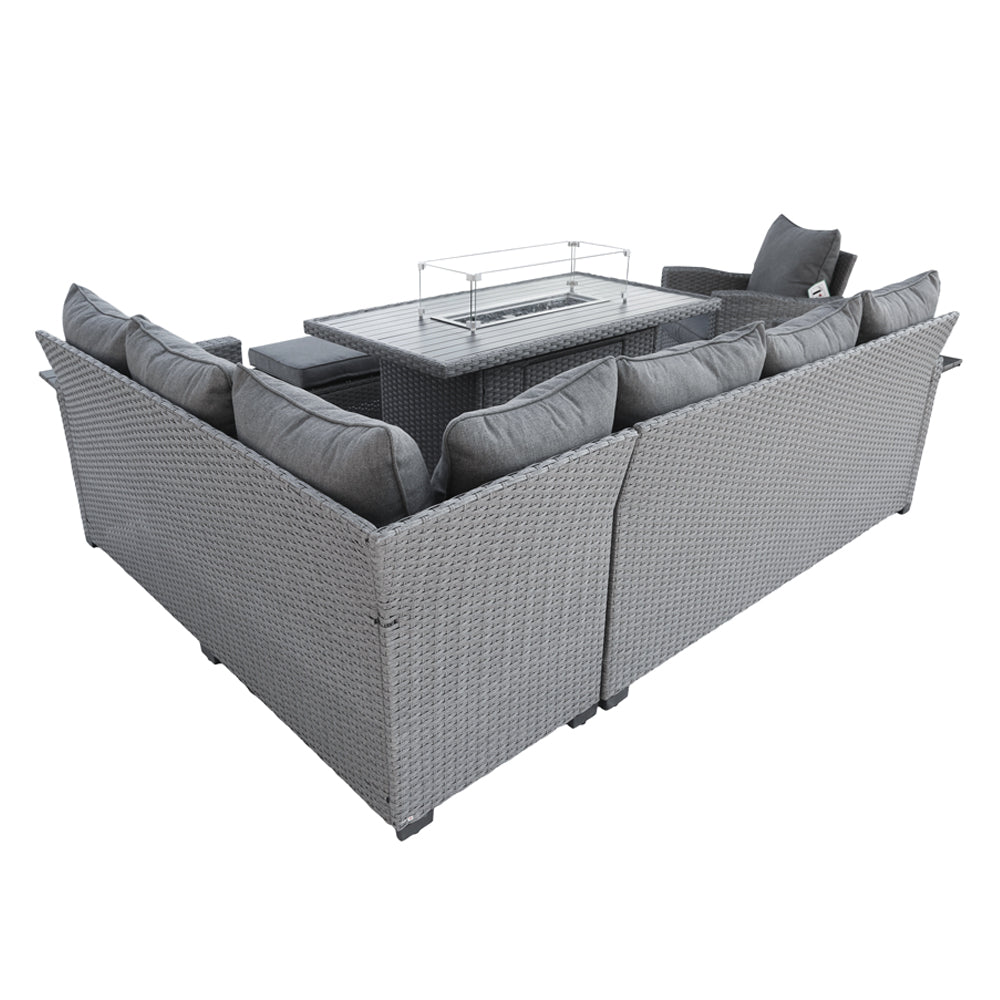 Galle Right Facing 9 Seater Garden Furniture Corner Sofa Fire Pit Set With Foldable Side Tables