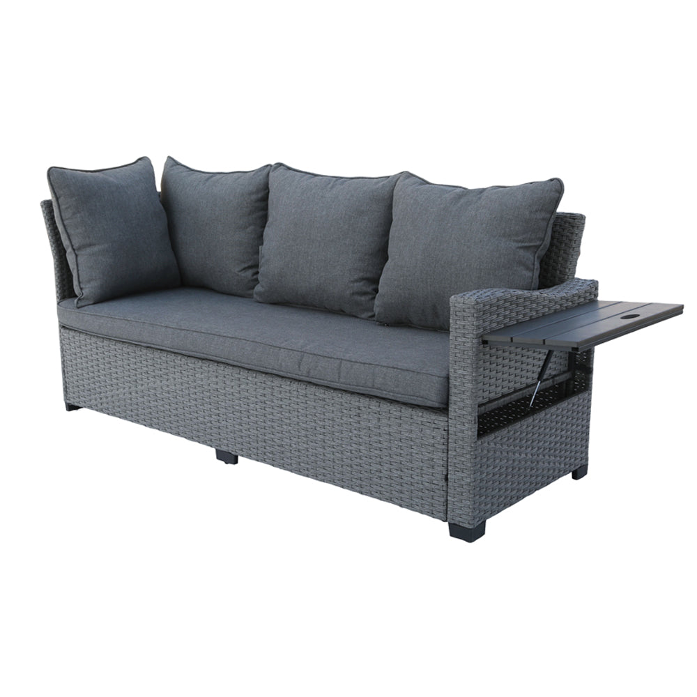 Galle Right Facing 9 Seater Garden Furniture Corner Sofa Fire Pit Set With Foldable Side Tables