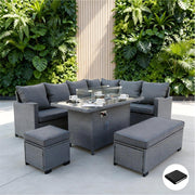 Galle Right Facing 9 Seater Garden Corner Sofa Fire Pit Set With Stool And Bench