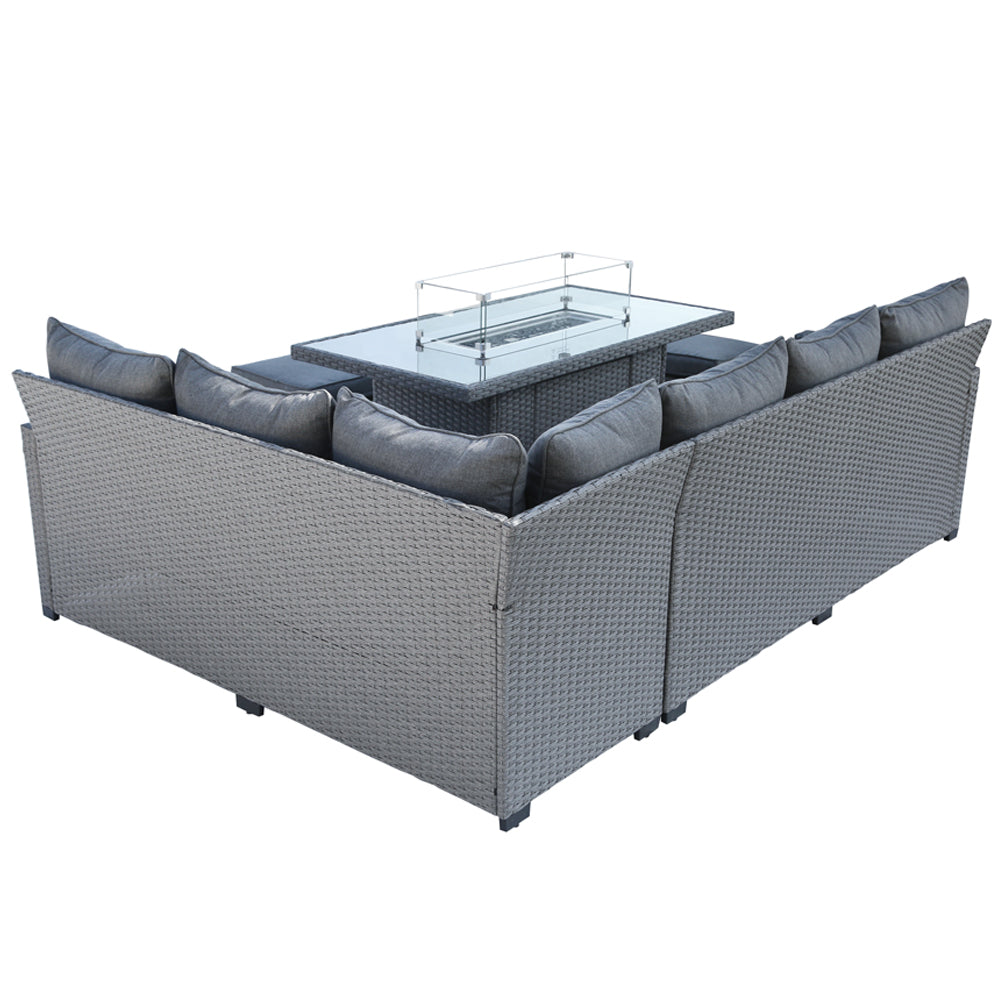 Galle Right Facing 9 Seater Garden Corner Sofa Fire Pit Set With Stool And Bench