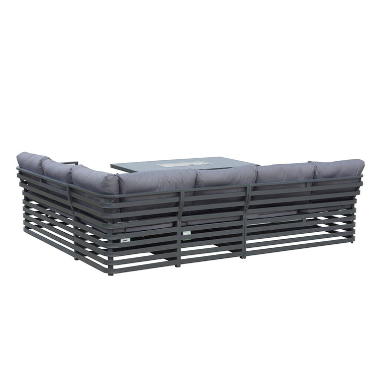 Hagen Fully Assembled 9 Seater Aluminium Corner Garden furniture Dining Sofa Set With Fire Pit Table