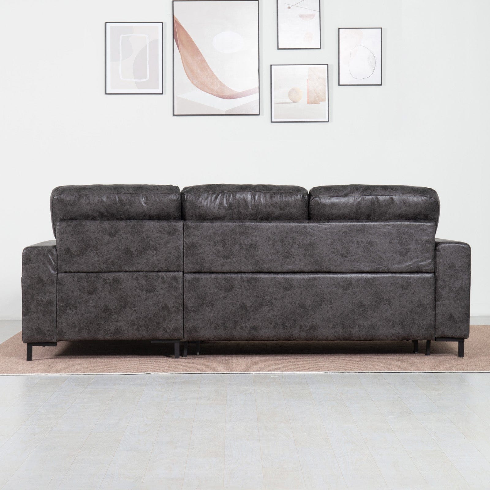 PU Leather 3 Seater Corner Sofa Bed With Corner Chaise and Storage