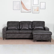 PU Leather 3 Seater Corner Sofa Bed With Corner Chaise and Storage