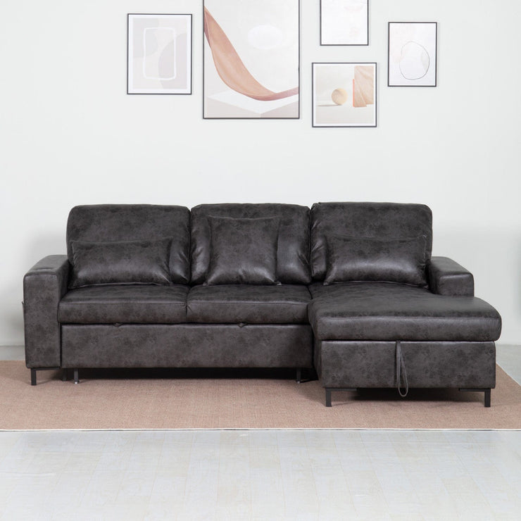 PU Leather 3 Seater Corner Sofa Bed With Corner Chaise and Storage