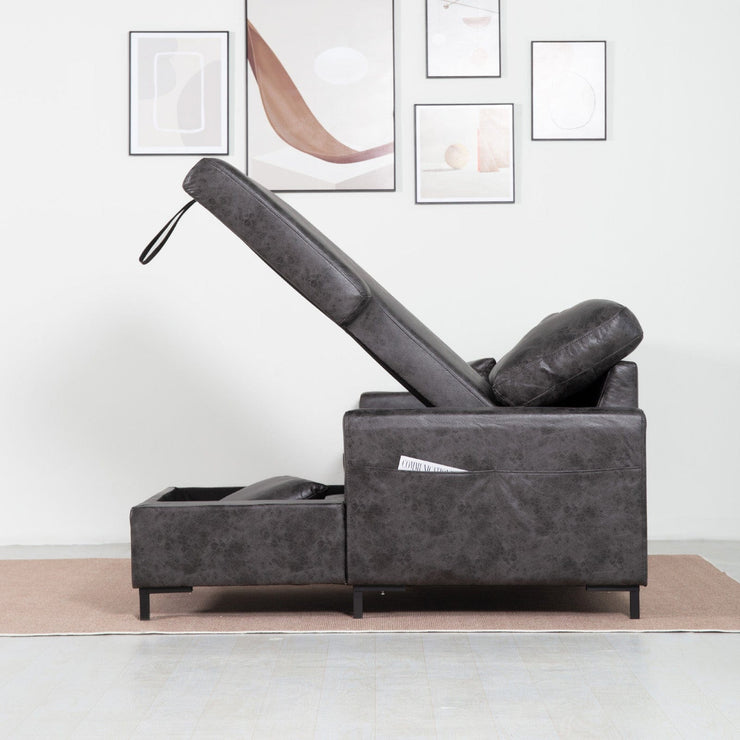 PU Leather 3 Seater Corner Sofa Bed With Corner Chaise and Storage