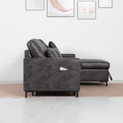 PU Leather 3 Seater Corner Sofa Bed With Corner Chaise and Storage