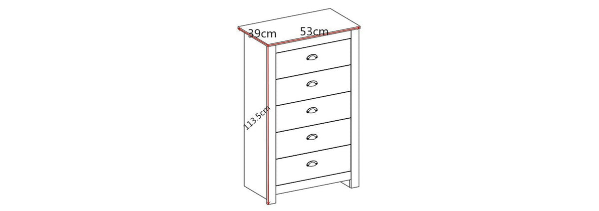 Heritage 5 Drawer Tall Chest Storage Cabinet