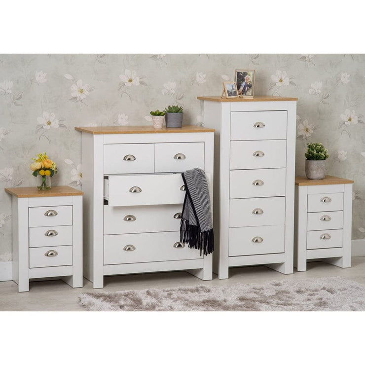 Heritage White Four Piece Bedroom Set Chests and Bedsides