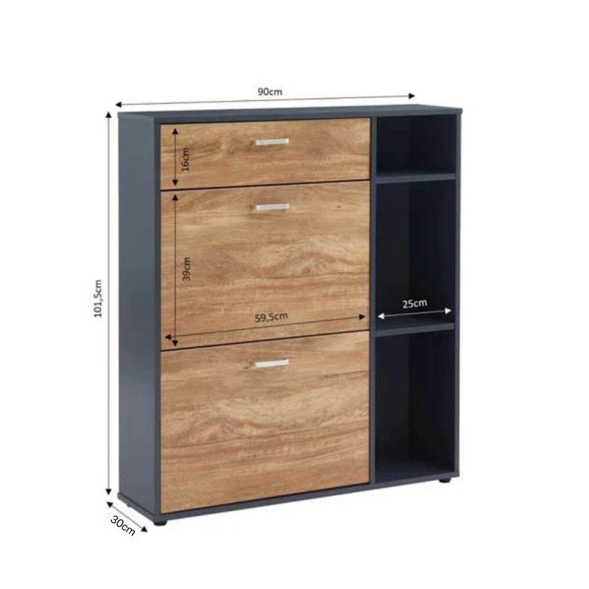 Heritage Black+Oak Shoe Storage Cabinet Shoe Rack Organizer With Drawer