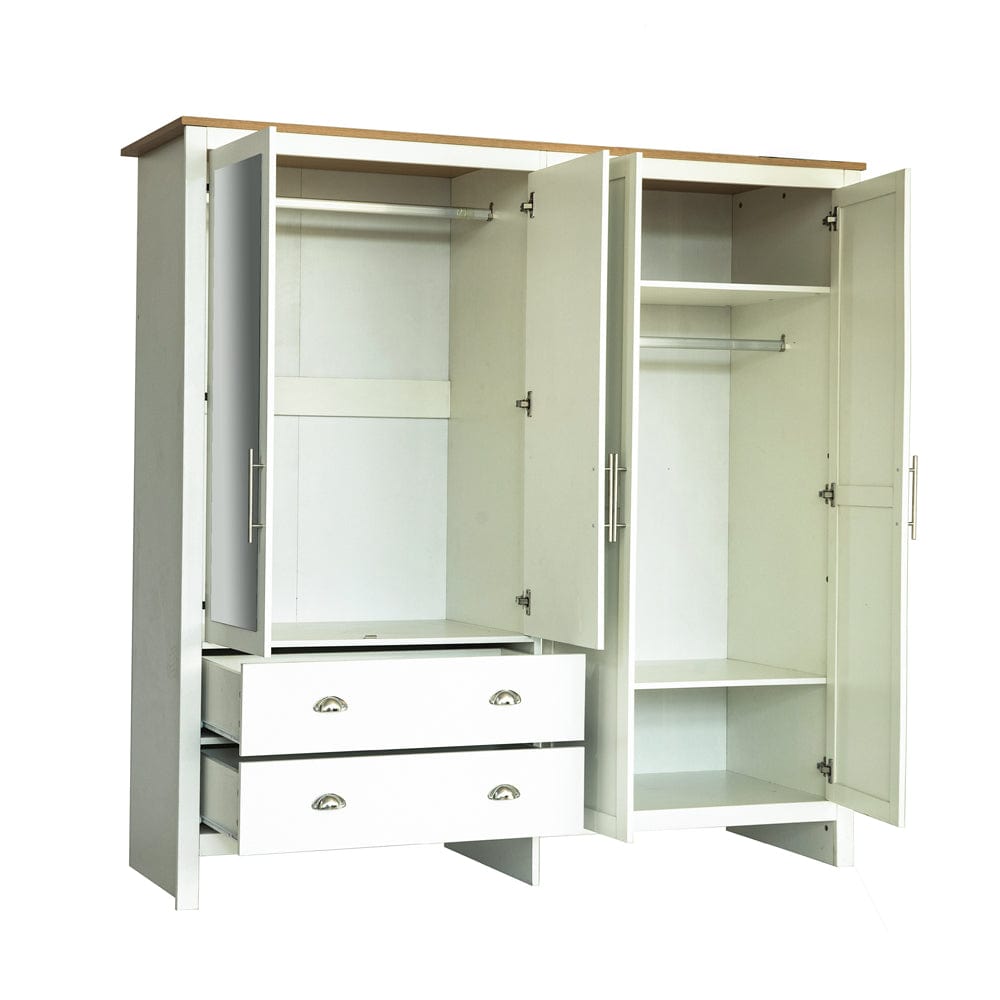 Heritage 4 Door 2 Drawer Mirrored Wardrobe