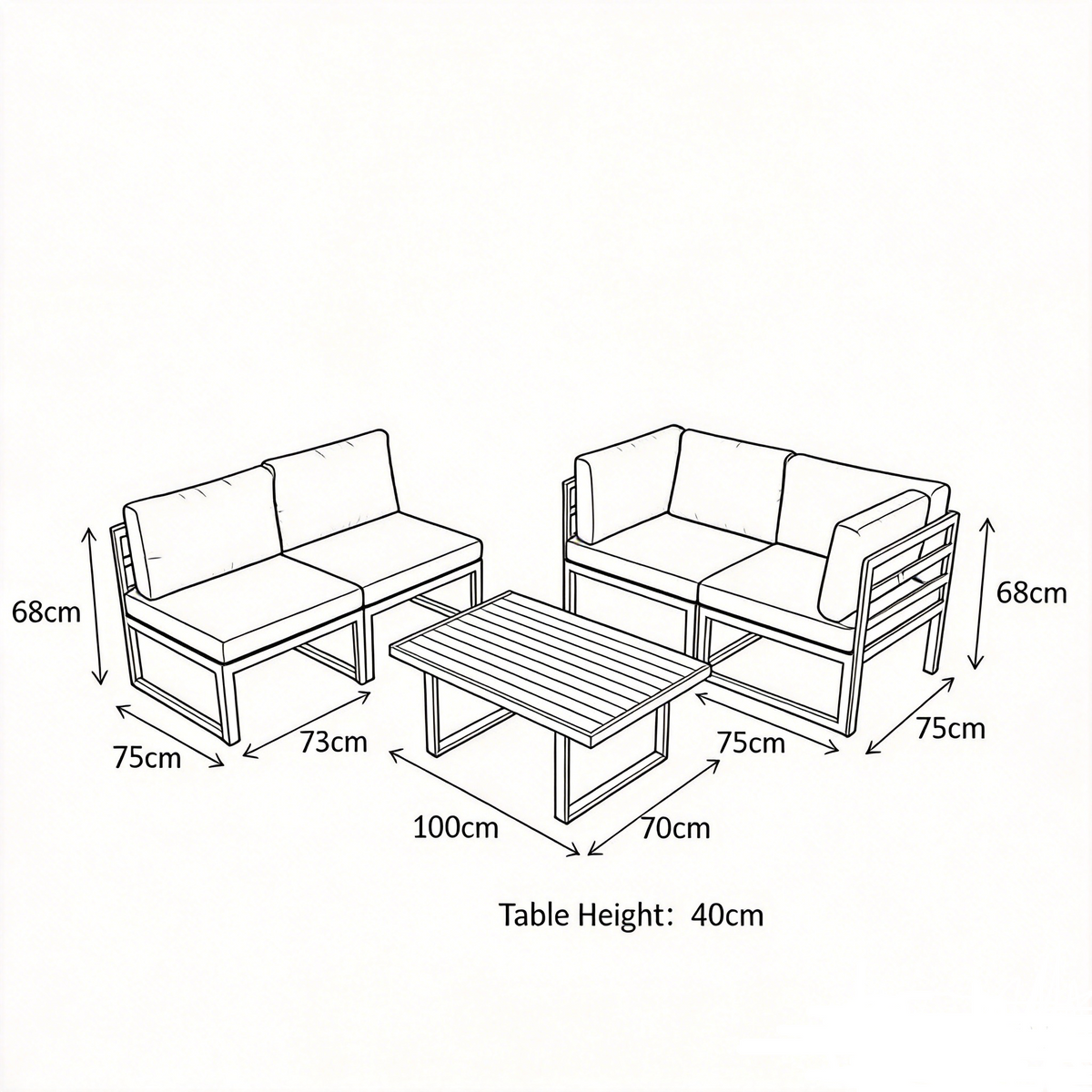 Hamburg Outdoor Modular Steel 4-Seater Garden Patio Sofa Set With Coffee Table