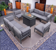 Hamburg Outdoor 8-Seater Garden Modular Aluminum Dining Set With Fire Pit Table
