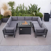 Hamburg Outdoor 8-Seater Garden Modular Steel Dining Set With Fire Pit Table