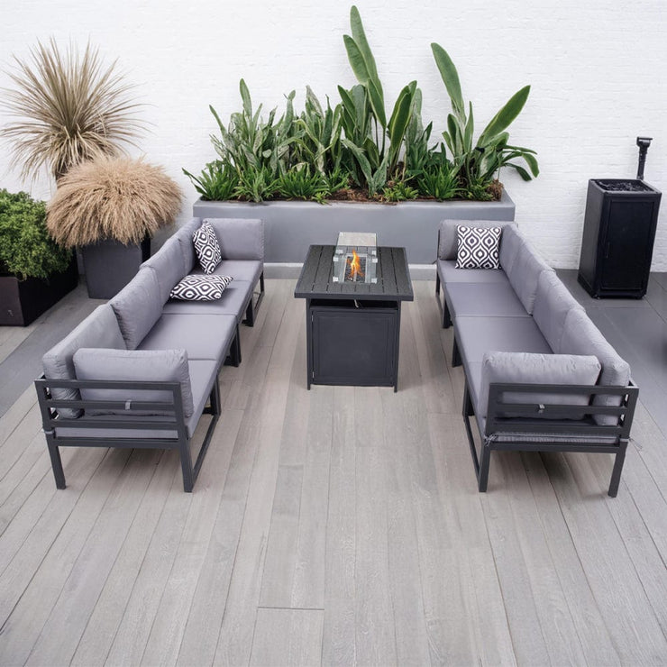 Hamburg Outdoor 8-Seater Garden Modular Steel Dining Set With Fire Pit Table