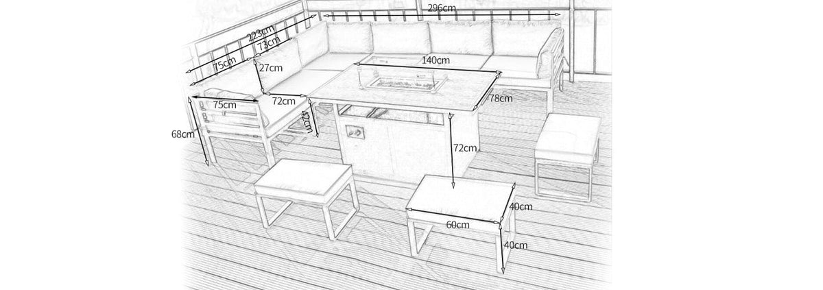 Hamburg Outdoor 9-Seater Garden Modular Steel Dining Set With Fire Pit Table