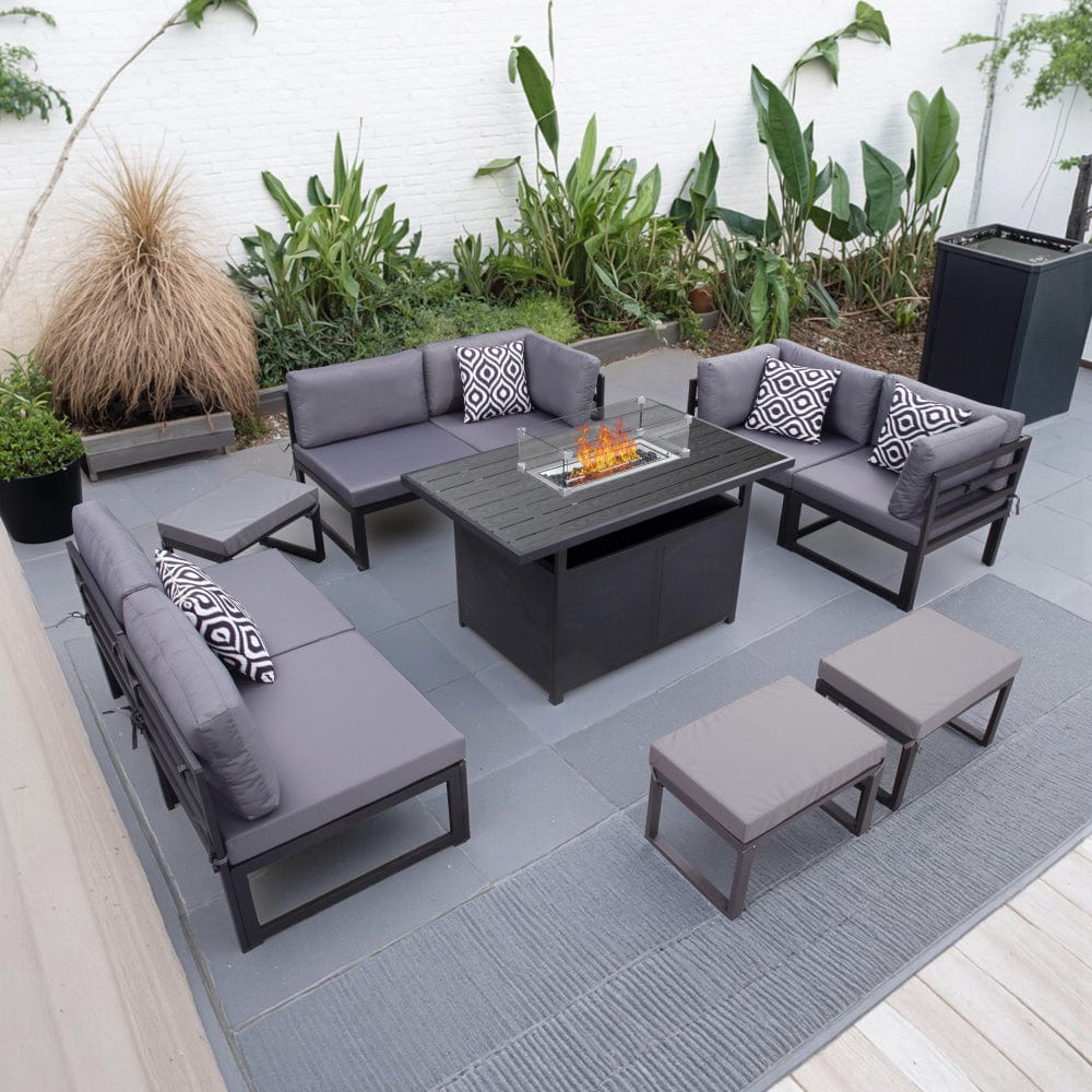 Berlin 8-Seater Outdoor Steel Corner Dining Set With Fire Pit Table