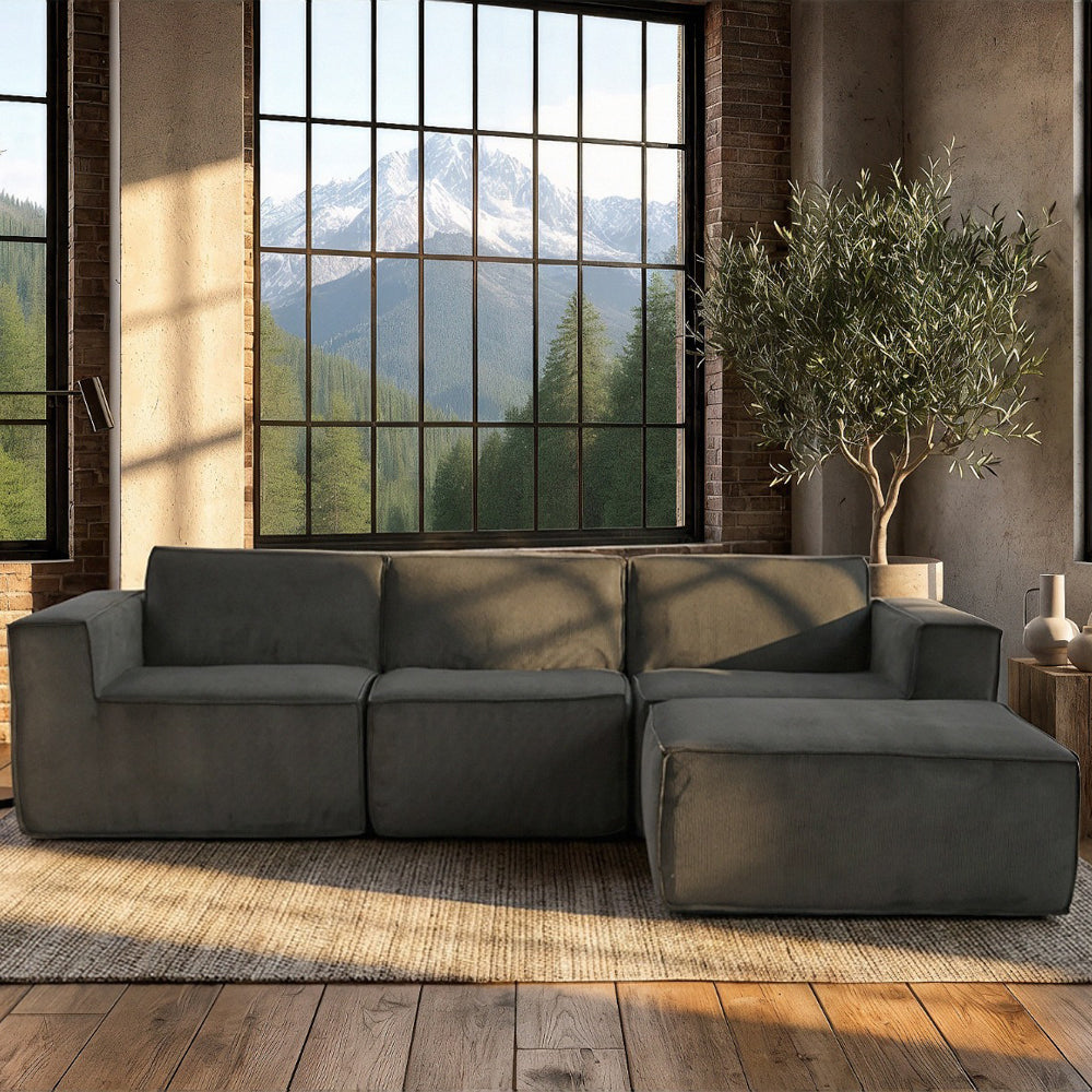 Hugspacee Corduroy 3 Seater Sofa with Footstool