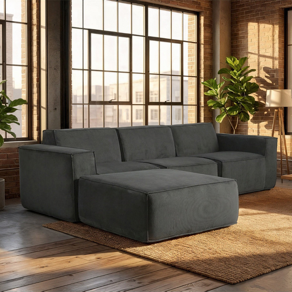 Hugspacee Corduroy 3 Seater Sofa with Footstool
