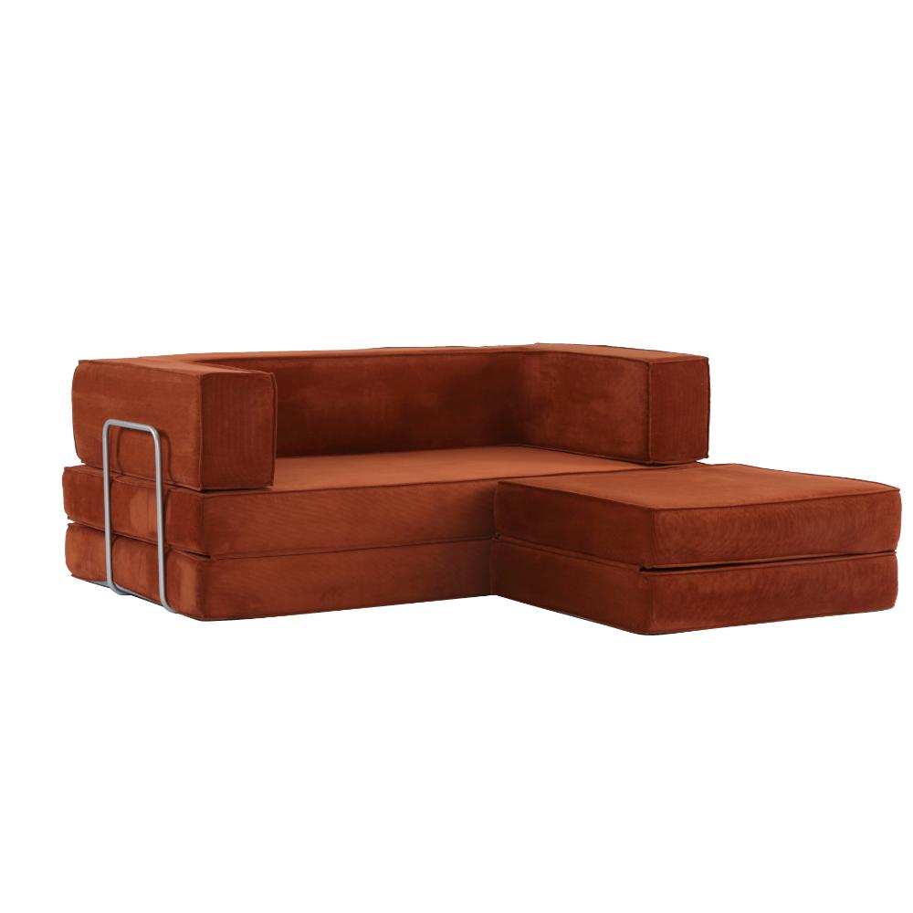 Hugspacee Velvet Compressed Daybed lounge Sofa with Ottoman