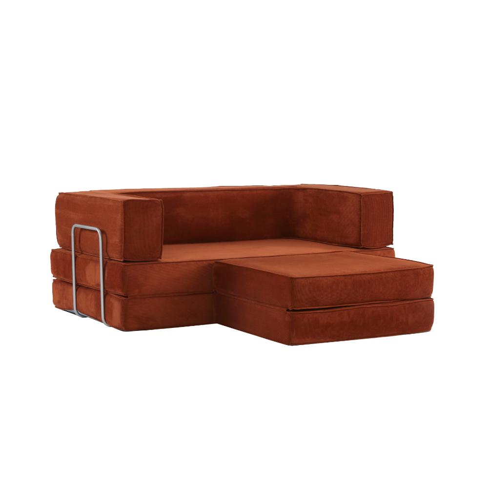 Hugspacee Velvet Compressed Daybed lounge Sofa with Ottoman
