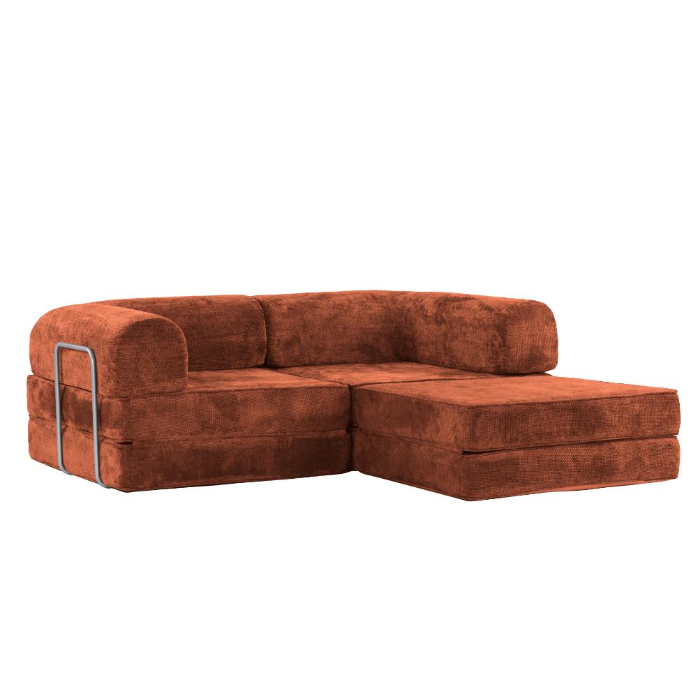 Hugspacee Velvet Corduroy Compressed Daybed lounge Sofa with Ottoman