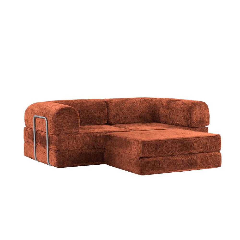 Hugspacee Velvet Corduroy Compressed Daybed lounge Sofa with Ottoman